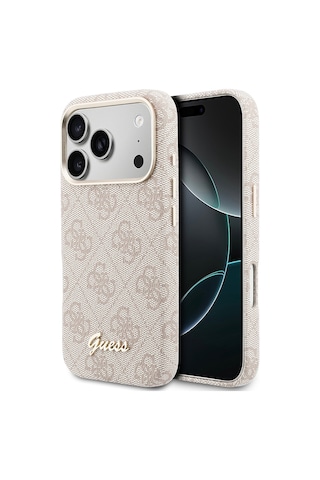Apple Uyumlu iPhone 17 Pro Max Kılıf Guess Lisanslı M-safe Özellikli Script Yazı Logolu 4g Desenli Kapak Pembe
