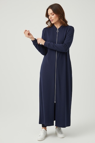 Kadın Önü Fermuarlı Kolu Manşetli Gizli Cepli Mevsimlik Kap Lacivert