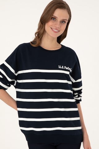 U.S. Polo Assn. Kadın Lacivert Çizgili Bisiklet Yaka Sweatshirt 50297279-VR033