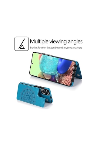 Samsung Galaxy A53 5g Uyumlu - Mandala Desenli Deri Görünümlü Koruyucu Telefon Kılıfı Mavi