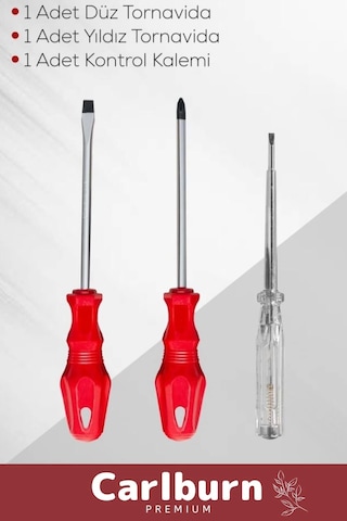Dayanıklı Sağlam Ergonomik Vidalama Tamir Tadilat Düz Yıldız Kontrol Kalemi 3'lü Tornavida Seti