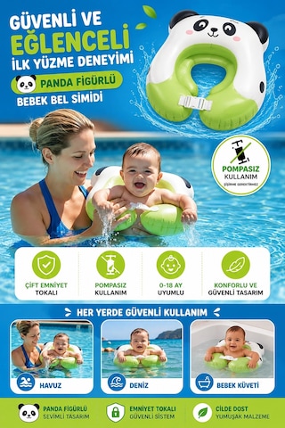 Bebek Bel Simidi Panda Figürlü Emniyet Tokalı Pompasız Kullanım Ar001