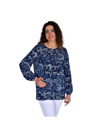 Kadın Yaprak Desen Baskılı Viscon Bluz Bgl-st04283 Lacıvert