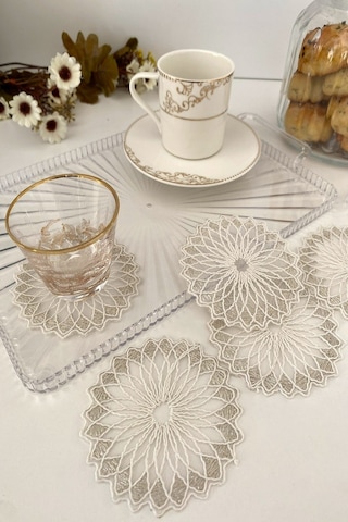 Bogotâ Model Fincan Yanı Sunum Peçetesi 6 Adet Gümüş - Krem