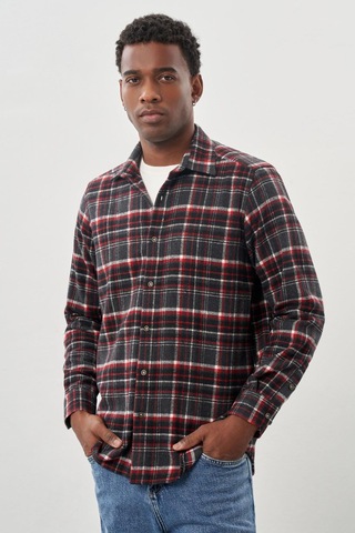 Vişne Yünlü Ekose Desen Yumuşak Yaka Cepsiz Uzun Kol Casual Comfort Fit Gömlek 1004245227 Vişne