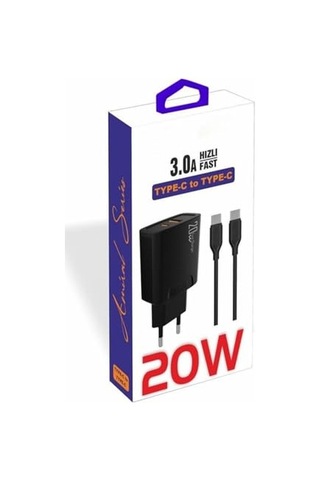 20 Watt Usb + Type-c Çıkışlı Hızlı Şarj Başlık Adaptör + 1m 3a Type-c To Type-c Kablo Yerli Üretim Kdr-42