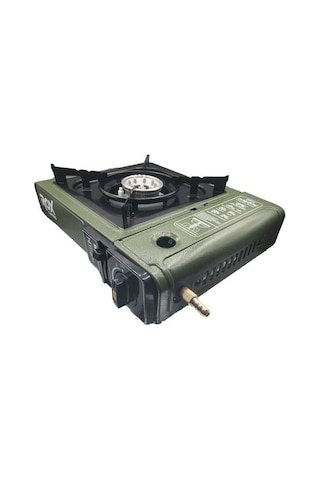 Rox Camping 0188 Tekli Portatif Kamp Ocak - Haki Yeşil, Rüzgarlıklı, Ekstra Gaz Girişli