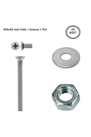 M4x45 Mm Vida + Somun + Pul Vida Takım Set 20 Adet
