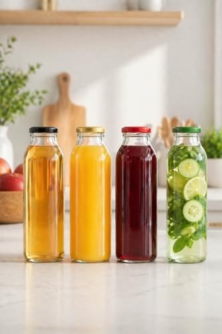 250 Ml Şeffaf Hale Cam Şişe, Yeşil Metal Kapaklı, Meyve Suyu Ve İçecekler İçin, 250 Cc, Yerli Üretim, 15 Adet Çok Renkli