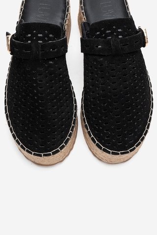 Luvishoes Louıs Siyah Süet Hakiki Deri Burnu Kapalı Hasır Dolgu Taban Terlik Siyah