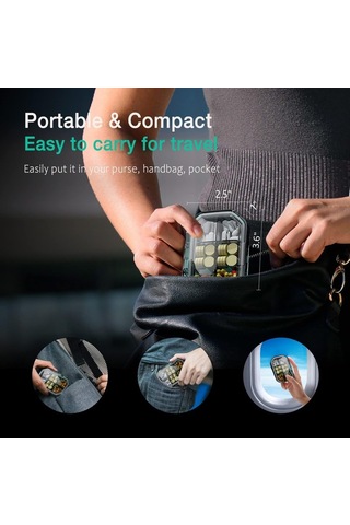 Likeable Günlük Hap Saklama Kutusu, Taşınabilir Hap Kutusu, 2'li Paket 6 Bölmeli Seyahat Için Ilaç Kutusu Yeşil Ve Gri