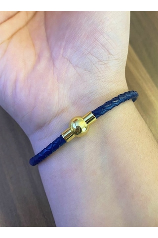 Unisex Çivi Model Gold Renk Detay Lacivert Bileklik Lacivert