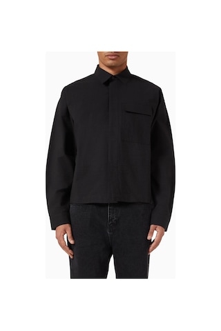 About Blank Seersucker Linen Blend Overshirt Erkek Ceket Siyah