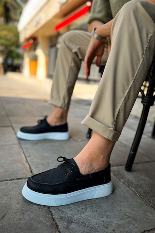 Roof Atelier Erkek Siyah Beyaz Bağcıklı Loafer Ayakkabı - 419 - Cbt Torrini Siyah