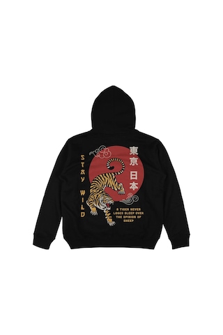 Adrift Stay Wild Siyah Oversize Unisex Kapüşonlu Sweatshirt Hoodie Siyah