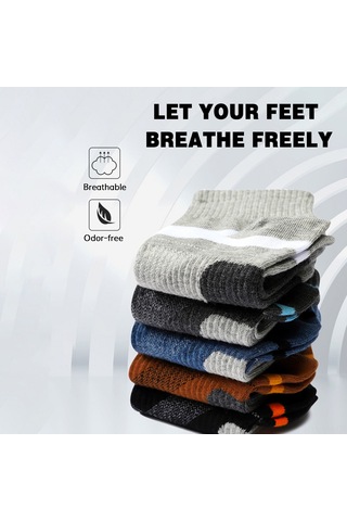 Vkemall Erkek Spor Orta Boy Çoraplar 5'li Paket Pamuklu Teri Emici Soluk Anti-koku Gri Siyah Lacivert Kahverengi Renkler Siyah