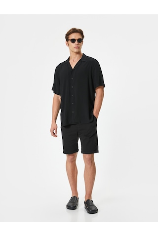 Koton Kumaş Şort Bermuda Slim Fit Düğmeli Cepli Katlı Paça Siyah 4sam40064hw Siyah