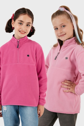 Lela Yumuşak Dokulu Fermuarlı Dik Yaka Şardonlu 2'Li Paket Çocuk Polar 5905002S2 Fuşya-Şeker Pembe