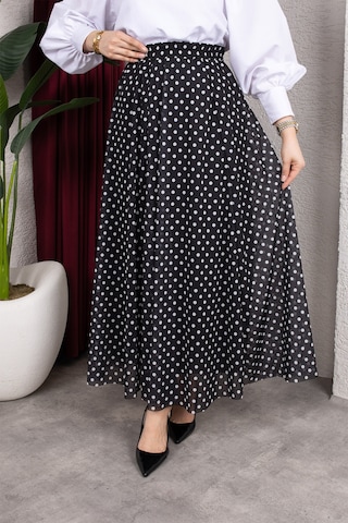 Hira Life Fashion Kadın Astarlı Puantiye Desenli Tül Etek Siyah Siyah