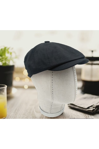 Shopiolog Erkek Siyah Keten Kasket Şapka Ilkbahar Yaz Men Linen Hat Siyah