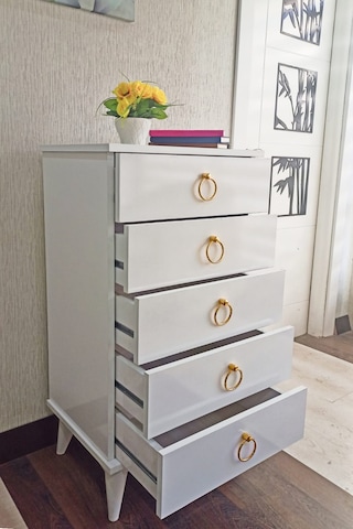 Şifonyer 5 Çekmece Beyaz/Altın