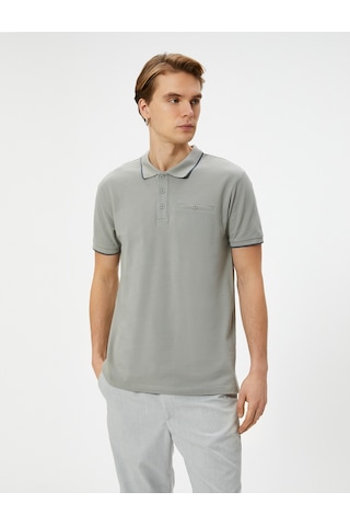 Koton Polo Yaka Tişört Slim Fit Düğmeli Kısa Kollu Biyeli Gri 4sam10162mk Gri