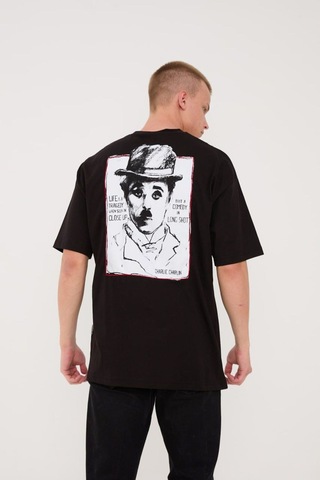 Charlie Chaplin Siyah-beyaz Nakışlı Unisex T-shirt SIYAH