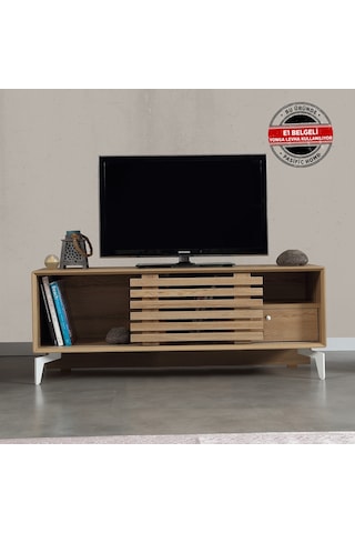 Lulu Metal Ayaklı Tv Ünitesi 100Cm / Sürgülü Kapaklı Tv Sehpası