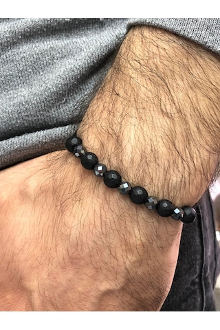 Moda Kulesi Hematit Taş Ve Onix Taş Özel Tasarım Erkek Bileklik