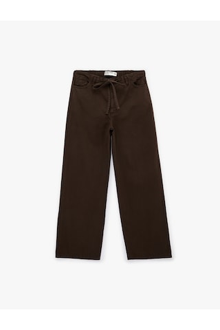 Koton Cepli Beli Bağcıklı Pamuklu Bol Paça Pantolon - Loose Straight Fit Jean Koyu Kahverengi 6sal40082mw Koyu Kahve