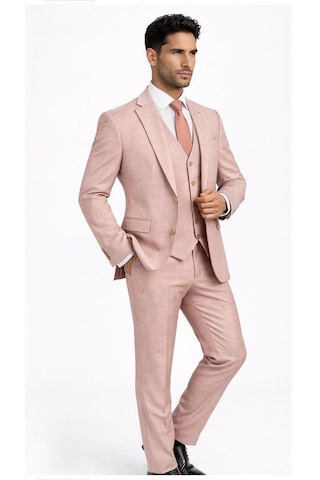 Fabio Cassel Slim Fit Mono Yaka Çift Yırtmaçlı Astarlı Takım Elbise Yelekli Pudra