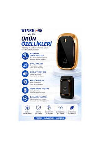 Kablosuz Kapı Zili 100 Metre Çekim Mesafeli Priz Tipi Kapı Zili Pil Dahil 36 Melodili Güçlü Ses