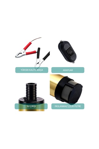 Kızılırmak 12 Volt Alüminyum Dalgıç Tipi Sıvı Aktarma Pompası Filtreli (Arapuarlı)