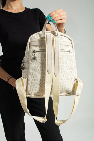 Just Polo Jp Polo Kadın Orijinal 9 Gözlü Büyük Boy Sırt Çantası Ebat: 28 X 33 Cm Krem