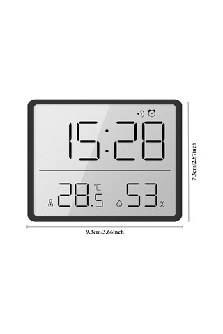 Mıknatıslı Dijital Mini Saat Lcd Ekran, Sıcaklık Ve Nem Göstergeli, Alarmlı Siyah