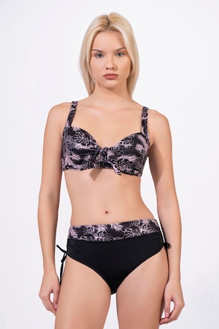 Endeep Kadın Büyük Beden Balenli Destekli Siyah Desenli Bikini Takımı Siyah-pembe