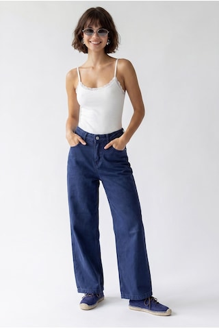 Mixray 2128 Kadın İnce Mevsimlik Yüksek Bel Wide Leg Denim Pantolon Lacivert