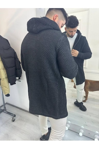 Elku Moda Elkumoda Hırka Kapüşonlu Örgü Triko Uzun Panço Hırka-HIRKA1862