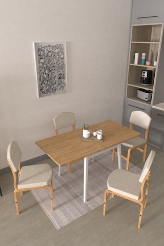 Vilinze Ege Sandalye Avanos Ahşap Mdf Kanatlı Mutfak Masası Takımı - 70x70+70 Cm Kırık Beyaz