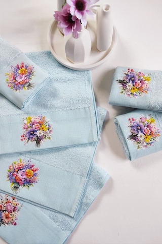 3'lü Mutfak Havlu Takımı - Bebe Mavi El Havlusu Seti - Ekstra Yumuşak - 30x50 Cm - Çiçek Bahçesi Bebek Mavisi