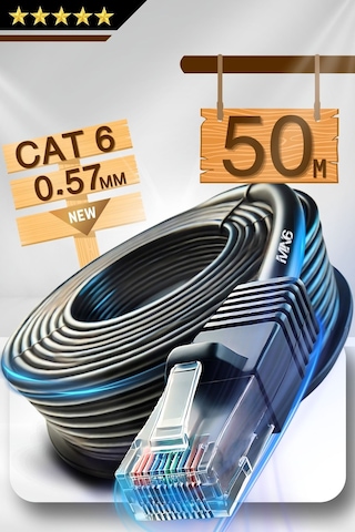 MN6 M107X 50 Metre Ethernet kablo/UTP 0.57mm Cat6 Iki Kat Korumalı/iç Dış Mekan/50 Metre Cat6 Kablo