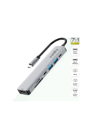 Type-c Çoğaltıcı Hub 7 İn 1 4k Hdmı, 100w Pd, Sd/tf, Usb 3.0, Alüminyum V0301004 Standart