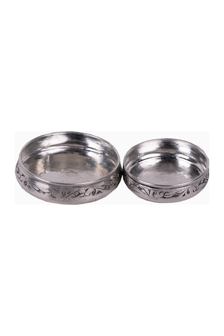 Dmt Gaziantep Bakırdan El İşlemeli Çerez Veya Kahvaltı Tabak Büyük 12 Cm Küçük 10 Cm Derinlik 2 Cm Gümüş