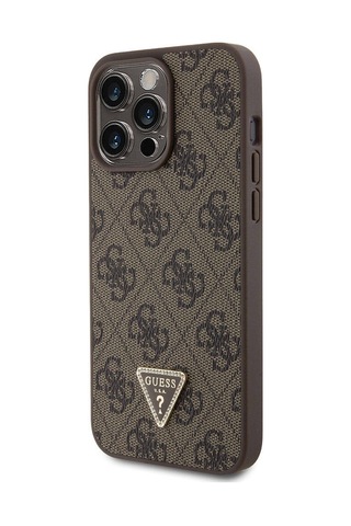 Apple Uyumlu iPhone 15 Pro Max Kılıf Guess Lisanslı Pu Deri Askılı Taşlı Üçgen Logo 4g Strass Crossbody
