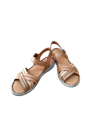 Castle Black 22382 Kadın Hakiki Deri Comfort Sandalet Taba Siyah