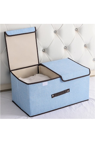Cc Globall Çift Kapaklı Saklama Kutusu 2'li Katlanabilir Saklama Kutusu Seti -açık Mavi