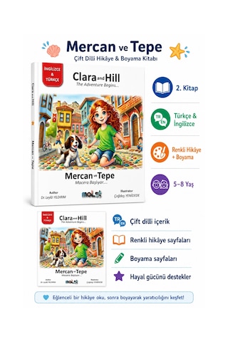 Mercan Ve Tepe 5 Kitap Seti - Türkçe İngilizce Hikaye Ve Boyama Kitabı