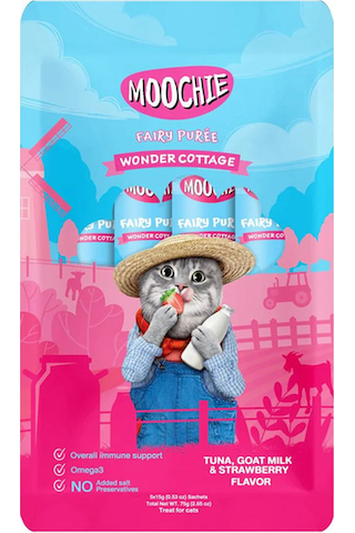 Moochie Sıvı Kedi Ödülü Ton Balığı, Keçi Sütü Ve Çilekli - 5 X 15 Gr