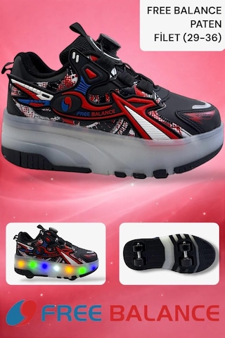 Zerhan Free Balance 250 Çocuk Işıklı Patenli Tekerlekli Sneaker Spor Siyah
