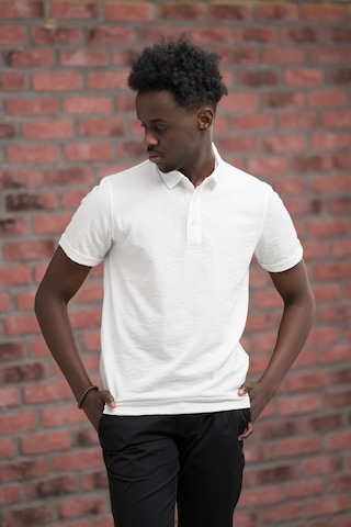 Advante Regular Fit Likralı Kendinden Desenli Polo Yaka T-shirt Beyaz